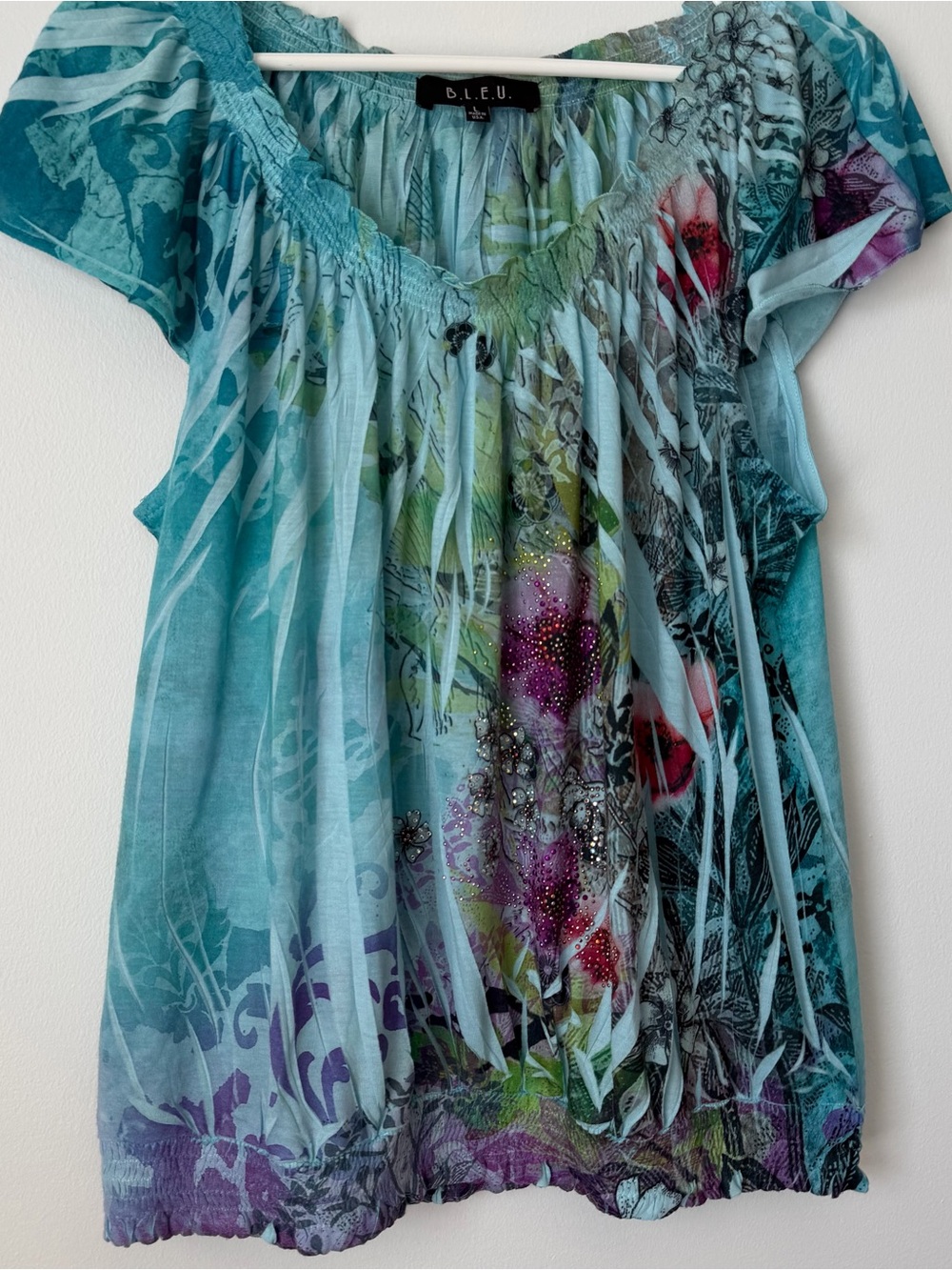 B.L.E.U. Floral Boho Rhinestone Top - Picture 2 of 6